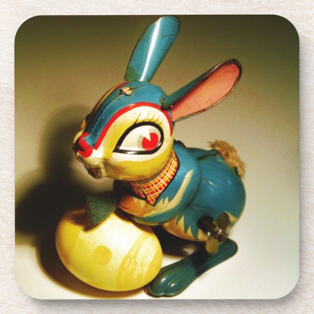 rabbit rabbits toy and easter yellow egg coaster (Front)