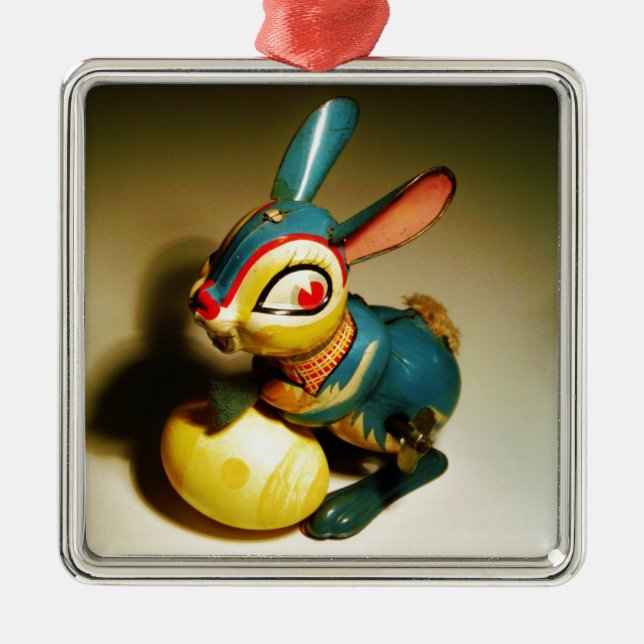rabbit rabbits toy and easter yellow egg metal ornament (Front)