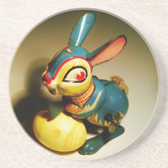 rabbit rabbits toy and easter yellow egg sandstone coaster (Front)