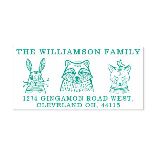 Rabbit, Raccoon & Fox Animal Family Return Address Self-inking Stamp