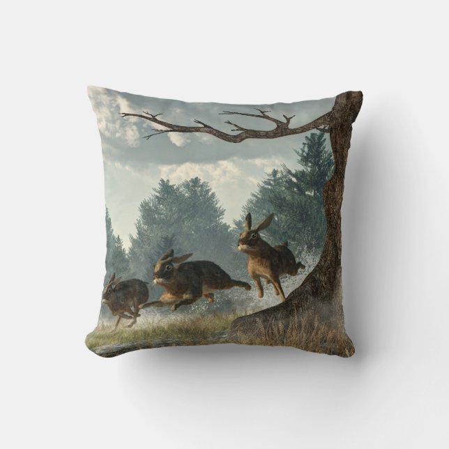 Rabbit Race Throw Pillow (Front)