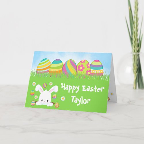 Rabbit Rainbow Eggs Happy Easter Card