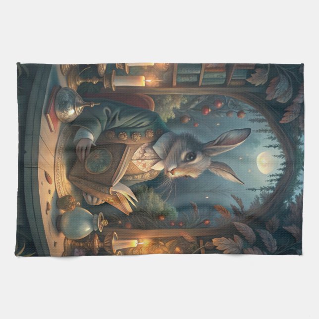 Rabbit Reading Kitchen Towel (Horizontal)