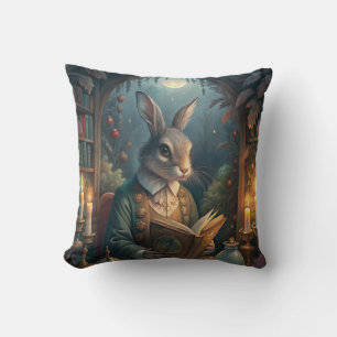 Rabbit Reading Throw Pillow
