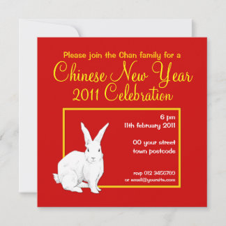 Rabbit red Chinese New Year Invitation