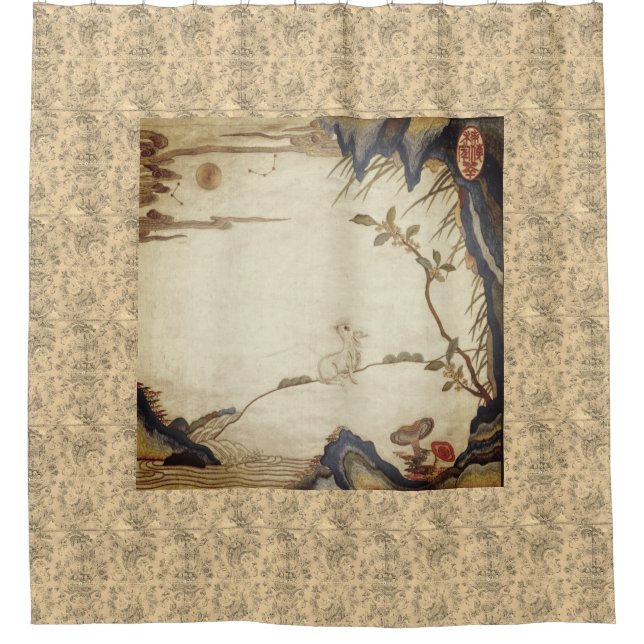 RABBIT REGARDING A FULL MOON SHOWER CURTAIN (Front)