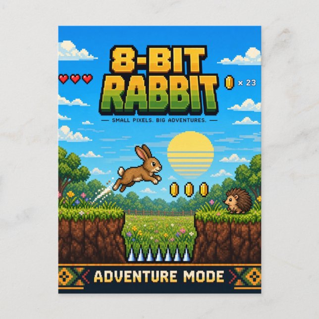 Rabbit, Retro 8-Bit Pixel Art Postcard (Front)