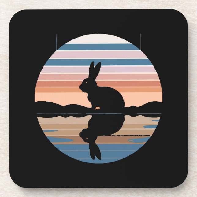 Rabbit Retro Sunset Beverage Coaster (Front)