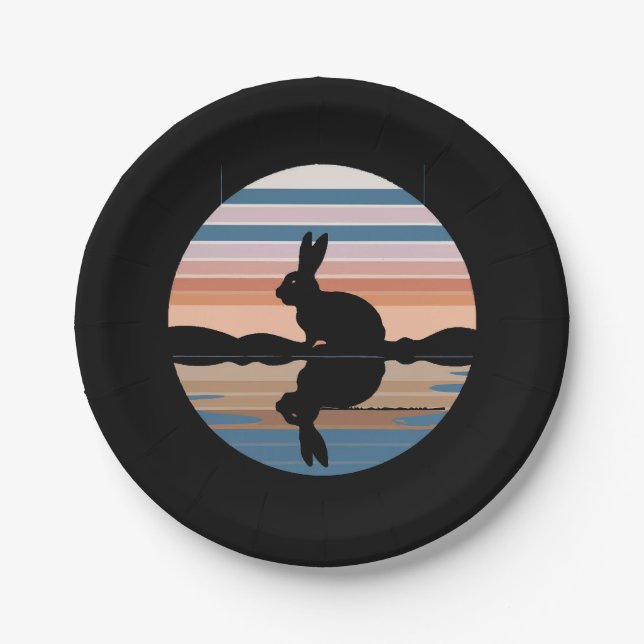 Rabbit Retro Sunset Paper Plates (Front)