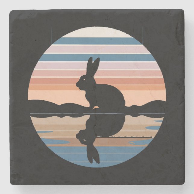 Rabbit Retro Sunset Stone Coaster (Front)
