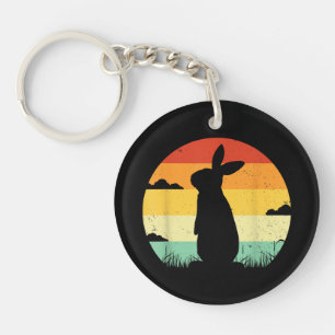 Rabbit Retro Vintage 80s Style Bunny Lover Keychain