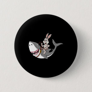 Rabbit Riding Shark Easter Fun Boys Girls Kids Button