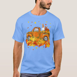 Rabbit Riding Truck Pumpkin Autumn Leaves Fall  T-Shirt