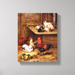Rabbit Rooster Farm animals painting Canvas Print