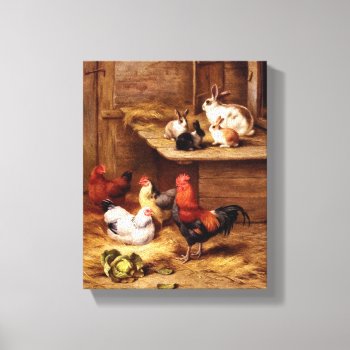 Rabbit Rooster Farm Animals Painting Canvas Print by EDDESIGNS at Zazzle
