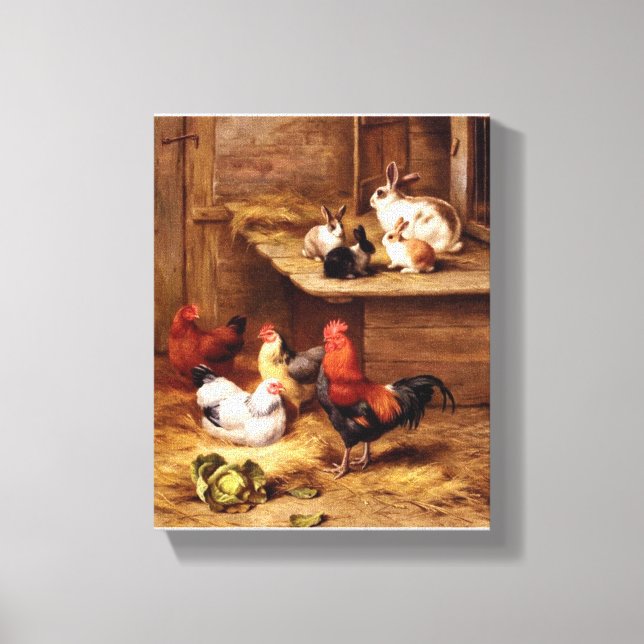 Rabbit Rooster Farm animals painting Canvas Print (Front)