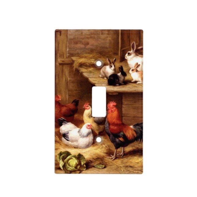 Rabbit Rooster Farm Animals painting Light Switch Cover (Front)