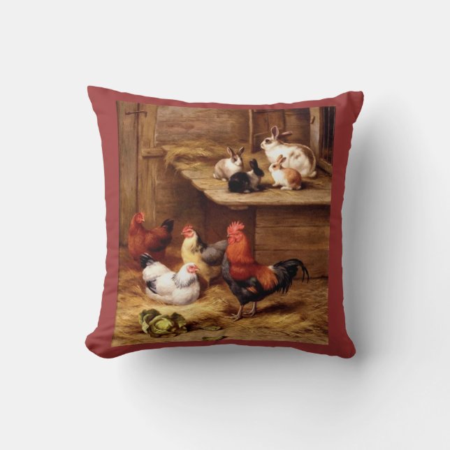 Rabbit rooster hens chicken pillow (Front)