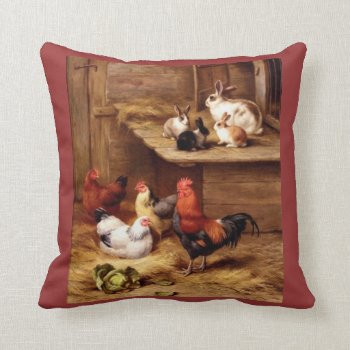 Rabbit Rooster Hens Chicken Pillow by EDDESIGNS at Zazzle