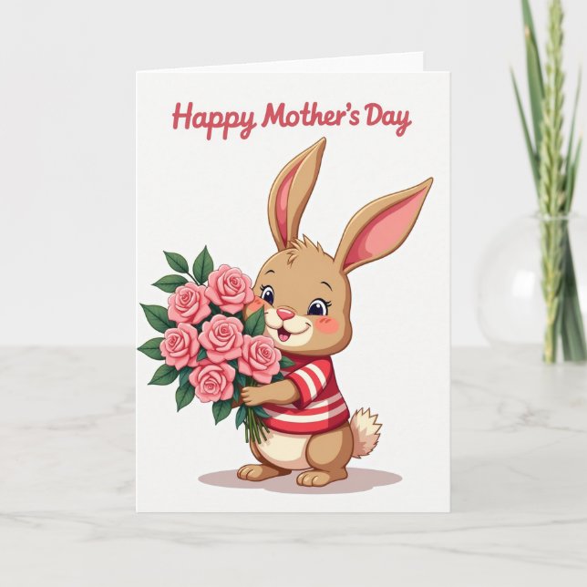 Rabbit Roses Mothers Day Card (Front)