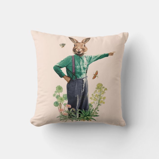 Rabbit Scarecrow  Throw Pillow (Front)