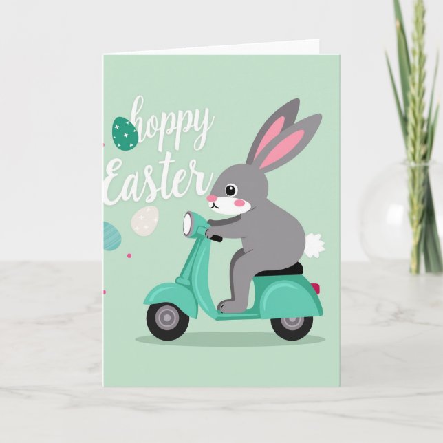 Rabbit Scooter Springtime Card (Front)