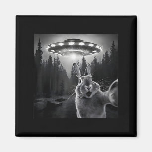 Rabbit Selfie With Ufo - Funny Bunny Graphic Alien Magnet