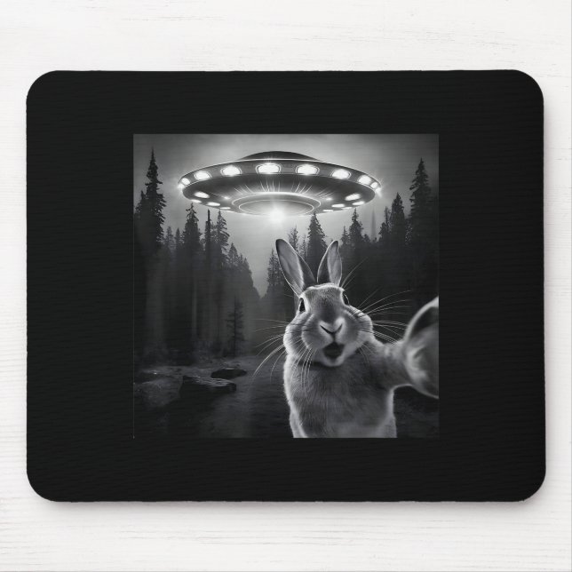 Rabbit Selfie With Ufo - Funny Bunny Graphic Alien Mouse Pad (Front)