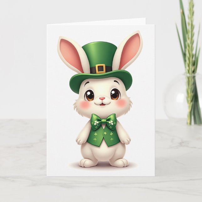 Rabbit Shamrock Green Top Hat Card (Front)