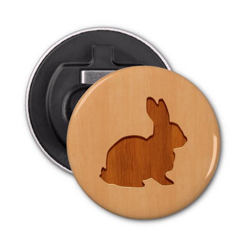 Rabbit silhouette engraved on wood design bottle opener