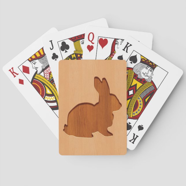 Rabbit silhouette engraved on wood design poker cards (Back)