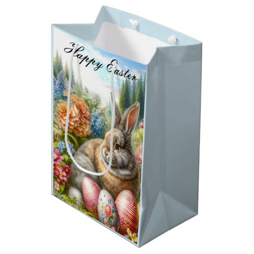 Rabbit Sitting in Flower Garden Easter Gift Bag