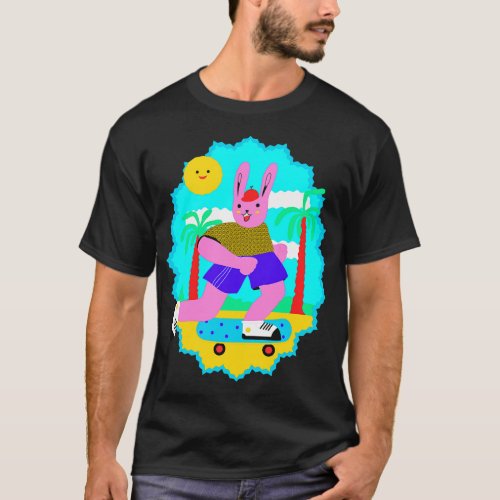 Rabbit Skateboard toon T_Shirt