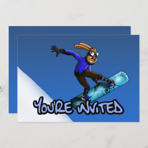 Rabbit Snowboarder Birthday Party Invitation