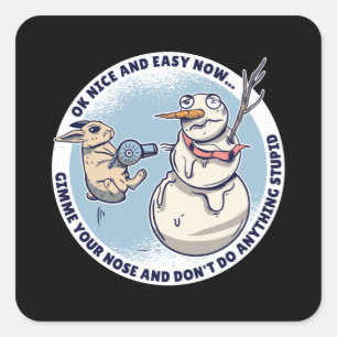Rabbit snowman square sticker