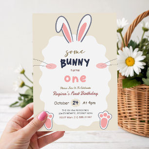 Rabbit Some Bunny is Turning One 1st Birthday Invitation