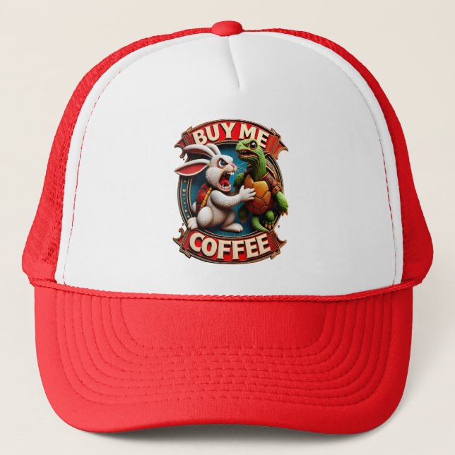 Rabbit Speeds Up: Buy Me Coffee! Buy Me A Coffee Trucker Hat (Front)
