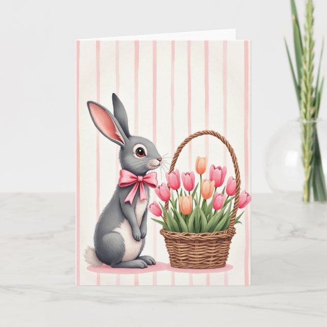 Rabbit Spring Flower Greeting Card (Front)