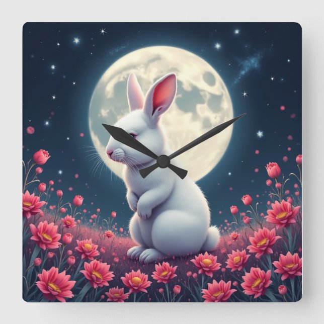 rabbit square wall clock (Front)
