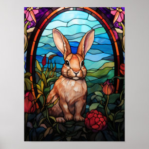 Rabbit Stained Glass Window Woodland Garden Art Poster