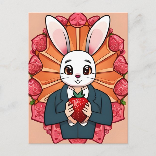 Rabbit, Strawberry, Mandala, Postcrossing Postcard (Front)