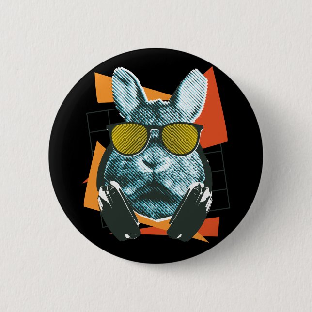 Rabbit Sunglasses, Funny Bunny with Sunglasses Button (Front)