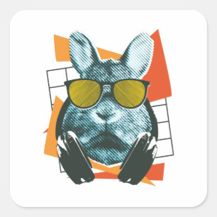 Rabbit Sunglasses, Funny Bunny with Sunglasses Square Sticker