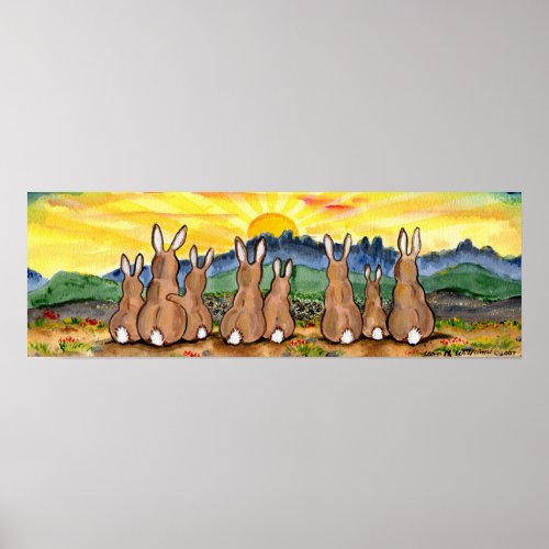 Rabbit Sunrise over Mountains Sunny Yellow Poster