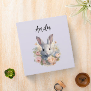 Rabbit Surrounded by Pastel Flowers Cute 3 Ring Binder