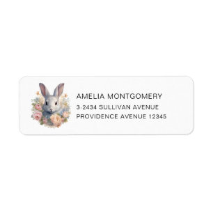  Rabbit Surrounded by Pastel Flowers Cute Address Label
