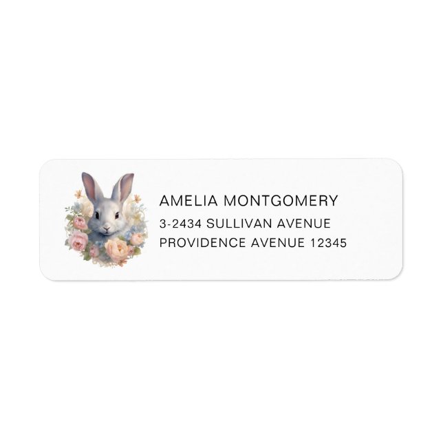  Rabbit Surrounded by Pastel Flowers Cute Address Label (Front)