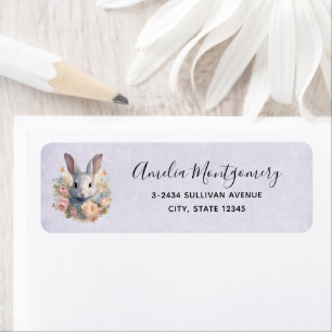 Rabbit Surrounded by Pastel Flowers Cute - Address Label