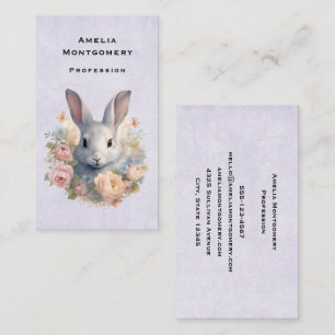 Rabbit Surrounded by Pastel Flowers Cute Business Card