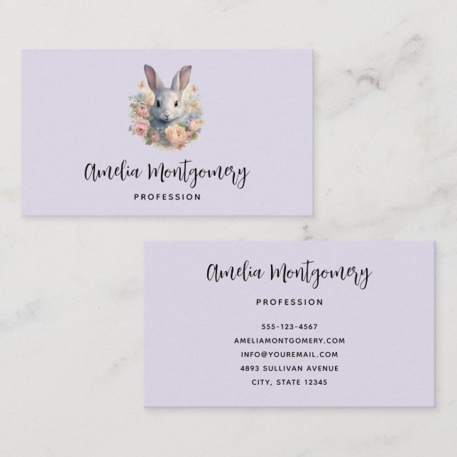 Rabbit Surrounded by Pastel Flowers Cute Business Card (Front/Back)